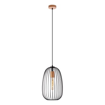Подвесной светильник на тросе OVELLA 1xE27/15W/230V, диаметр 25 см, черный/сосна