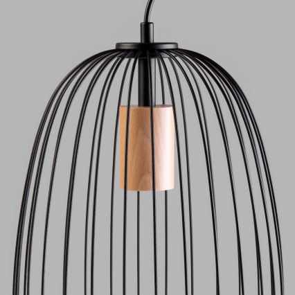 Подвесной светильник на тросе OVELLA 1xE27/15W/230V, диаметр 25 см, черный/сосна