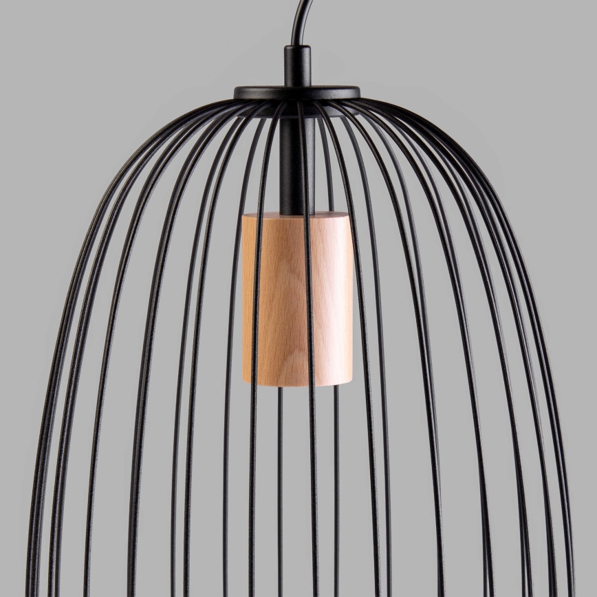 Подвесной светильник на тросе OVELLA 1xE27/15W/230V, диаметр 25 см, черный/сосна