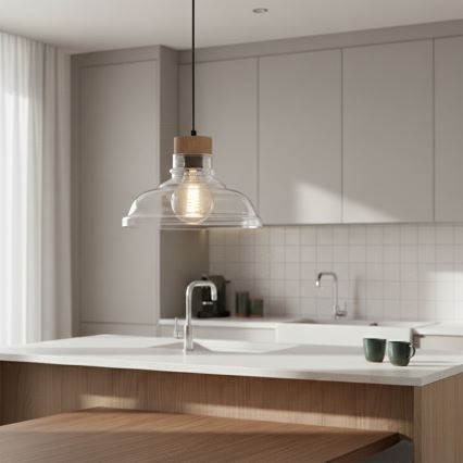 Подвесной светильник на тросе SINGLE, 1xE27/60W/230V, диаметр 28 см, дуб