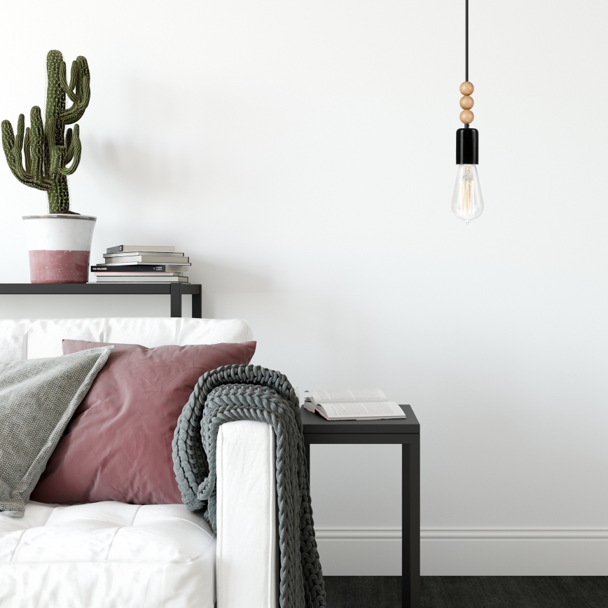 Подвесной светильник на тросе SIMON 1xE27/60W/230V черный/бук