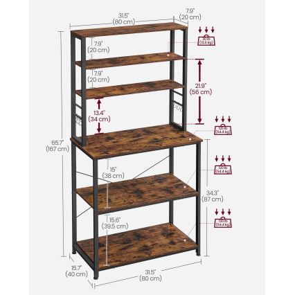 Поличний стелаж для кухні MARGE — коричневий/чорний
