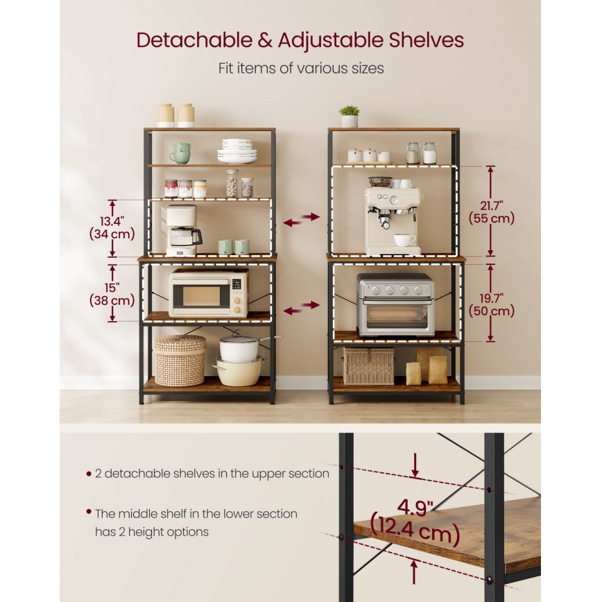 Полочный стеллаж для кухни MARGE коричневый/чёрный