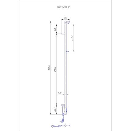 Полотенцесушарка RAY для ванної кімнати 35W/230V 150x30 см IP44 нержавіюча сталь/антрацит