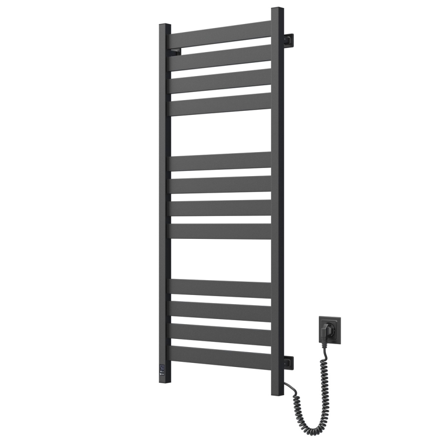 Полотенцесушитель-лесенка для ванной с термостатом LARGO 541W/230V, 120,6 см, IP44, чёрный, правосторонний, с квадратным профилем