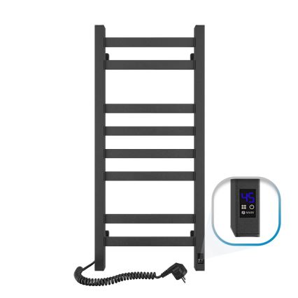 Полотенцесушитель-лестница для ванной с термостатом AVANGARD 251W/230V 80,6 см IP44, чёрный, левостороннее подключение, с квадратным профилем