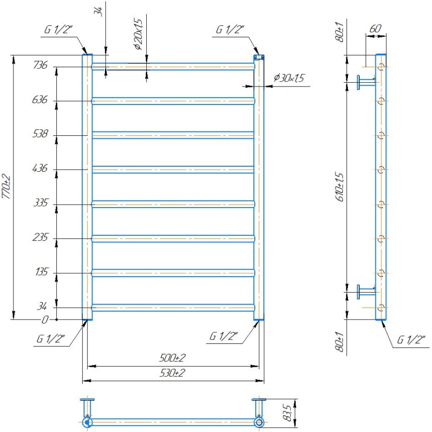 Полотенцесушитель-лесенка INOX FLAT 163W/230V 77x53 cm нержавеющая сталь/полированный хром
