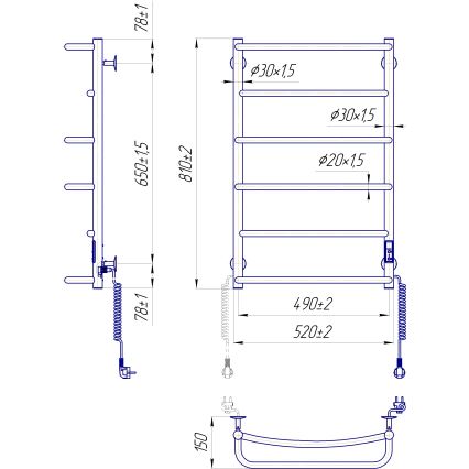 Полотенцесушитель-лесенка LUX 105W/230V 81x52 cm нержавеющая сталь/белый правый