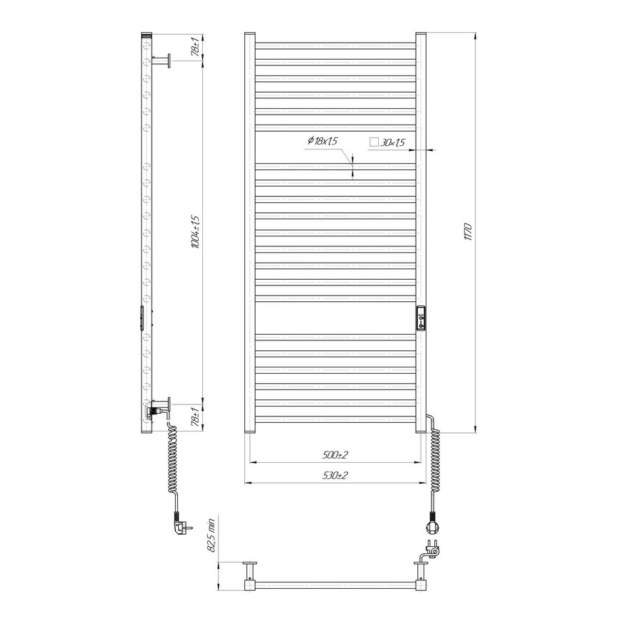 Полотенцесушитель-лестница для ванной HF DERBY 255W/230V 117x53 cm черный