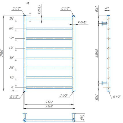 Полотенцесушитель-лестница для ванной INOX FLAT, 163 Вт/230 В, 77x53 см, нержавеющая сталь/белый