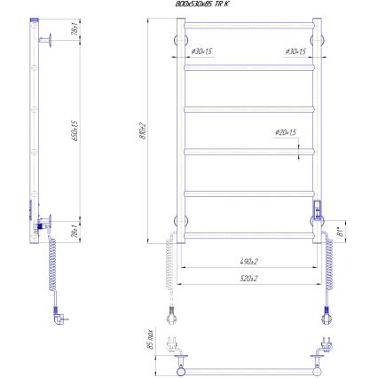 Полотенцесушитель-«лесенка» для ванной CLASSIC 110W/230V 80x53 cm нержавеющая сталь/чёрный, правый