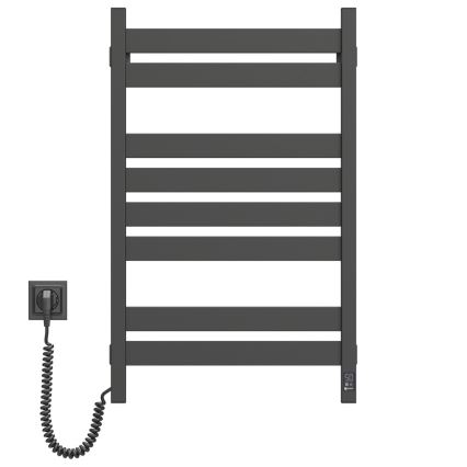 Полотенцесушитель‑лесенка для ванной с термостатом LARGO 432W/230V 80,6 см IP44 чёрный, левое подключение, прямоугольный профиль