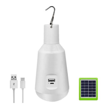 Портативна LED лампочка на сонячній батареї 3в1 LED/7W/230V 3000K/4000K/6400K + USB зарядка