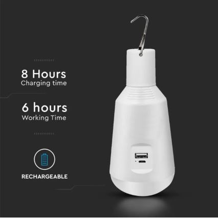 Портативна LED лампочка на сонячній батареї 3в1 LED/7W/230V 3000K/4000K/6400K + USB зарядка