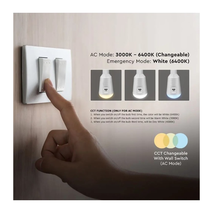 Портативна LED лампочка на сонячній батареї 3в1 LED/7W/230V 3000K/4000K/6400K + USB зарядка