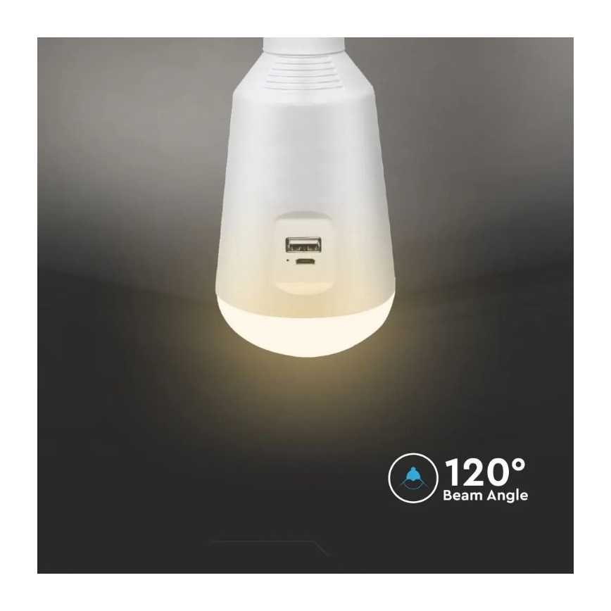 Портативна LED лампочка на сонячній батареї 3в1 LED/7W/230V 3000K/4000K/6400K + USB зарядка