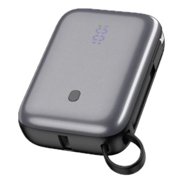 Портативное зарядное устройство 10000 мАч 20 Вт Power Delivery компактное с встроенным сматывающимся USB-C кабелем 1 м, черное