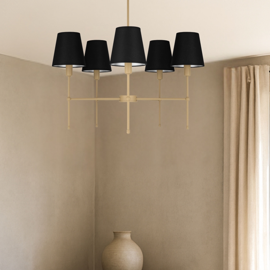 Потолочная люстра на штанге MADELA 5xE14/40W/230V, чёрная/бежевая