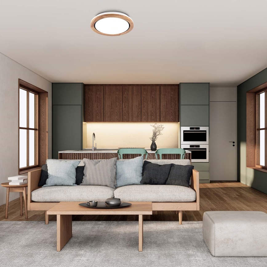 LED потолочный деревянный светильник для ванной комнаты, 24 Вт/230 В, Ø 39 см, IP44, дуб