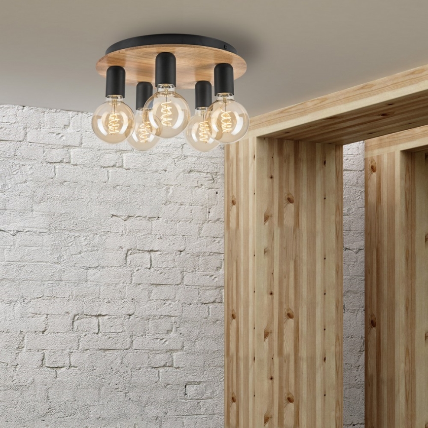 Потолочный светильник DUSTY 5xE27/15W/230V диаметр 34 см дуб/черный