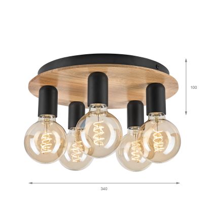 Потолочный светильник DUSTY 5xE27/15W/230V диаметр 34 см дуб/черный