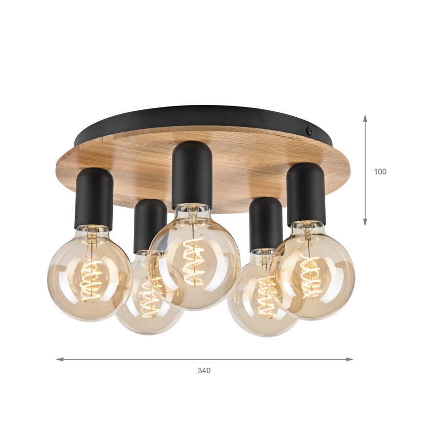 Потолочный светильник DUSTY 5xE27/15W/230V диаметр 34 см дуб/черный