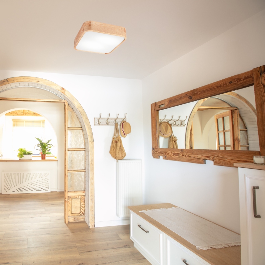 Потолочный светильник NATURAL SQUARE 2xE27/15W/230V 35x35 см сосна