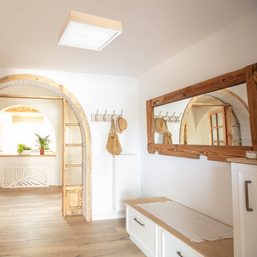 Потолочный светильник NATURAL SQUARE 4xE27/15W/230V 39x39 см сосна/белый