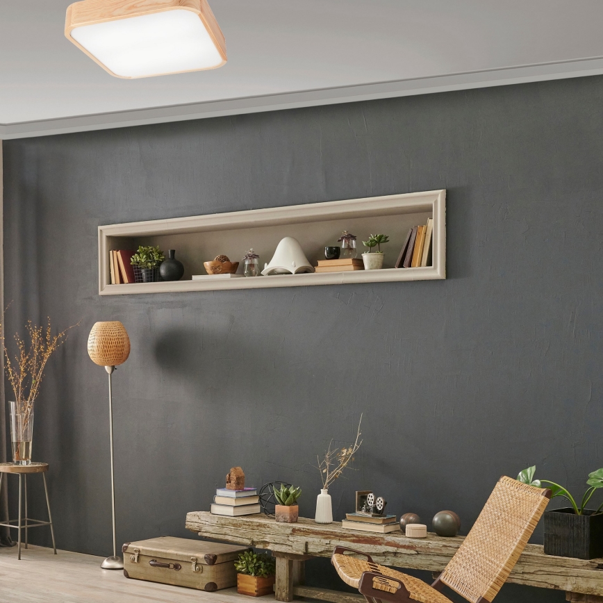 Потолочный светильник NATURAL SQUARE 4xE27/15W/230V 45x45 см сосна