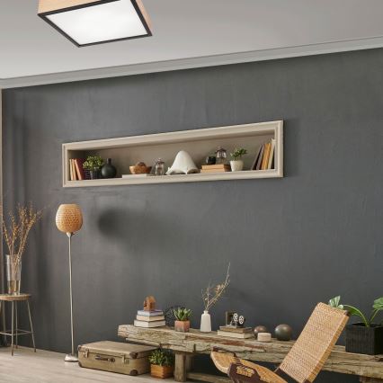 Потолочный светильник NATURAL SQUARE 4xE27/15W/230V 48x48 см сосна/черный