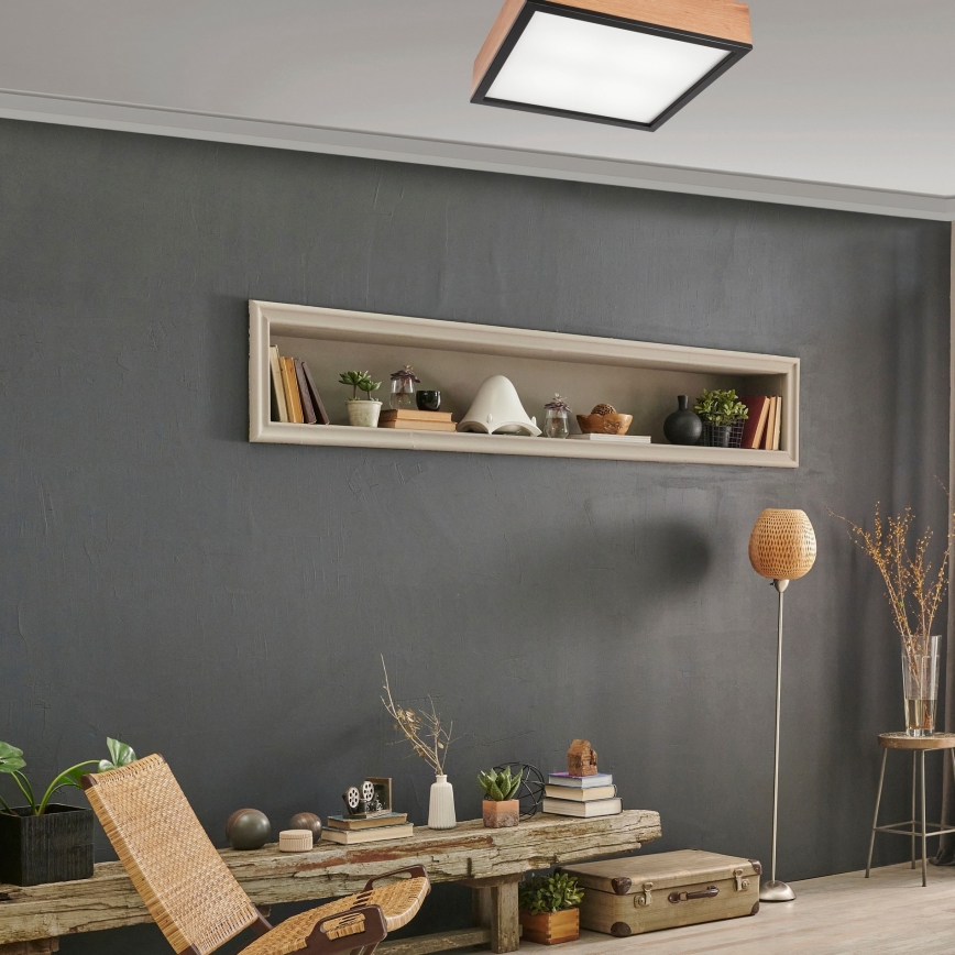 Потолочный светильник OAK SQUARE 4xE27/15W/230V 39x39 см дуб/черный