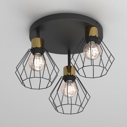 Потолочный светильник PARKLA 3xE27/15W/230V черный/золотистый