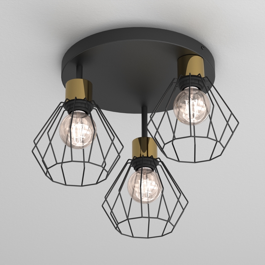 Потолочный светильник PARKLA 3xE27/15W/230V черный/золотистый