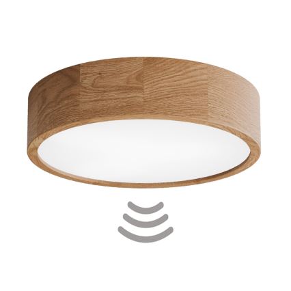 Потолочный светильник с датчиком движения и сумерек CLEO 3xE27/24W/230V, диаметр 37,5 см, дуб