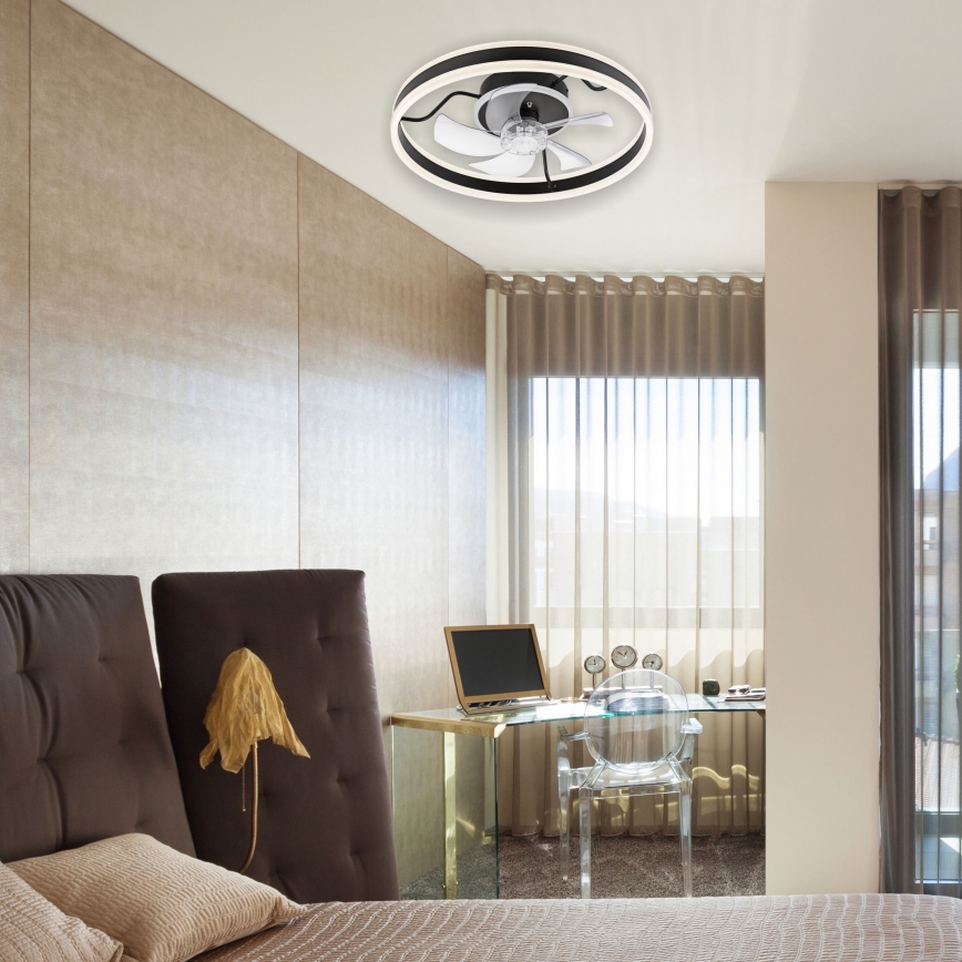 Светодиодный регулируемый потолочный светильник с вентилятором APOLLO LED/38W/230V черный + пульт дистанционного управления