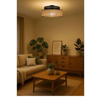 Потолочный светильник BOHO 1xE27/60W/230V черный/ротанг
