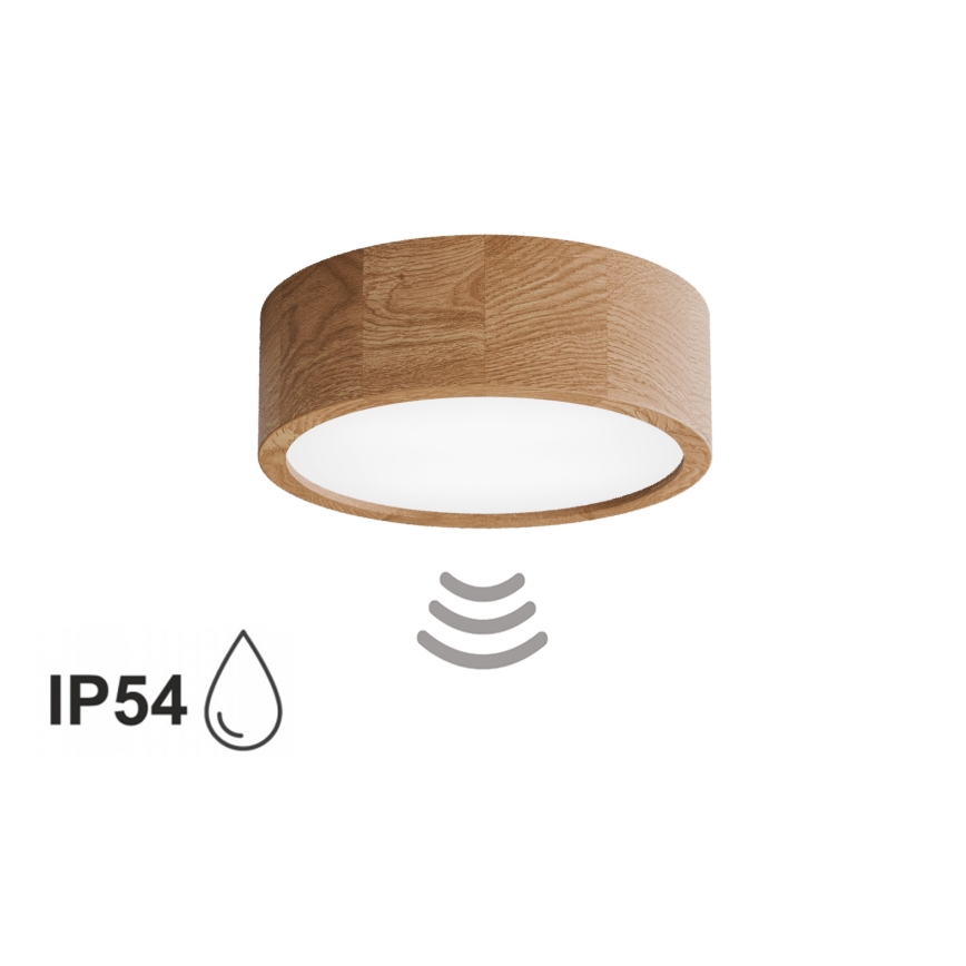 Потолочный светильник для ванной CLEO с датчиком, 2xE27/24W/230V, Ø 27,5 см, IP54, дуб
