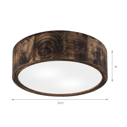 Потолочный светильник для ванной комнаты OAK SMOKY 2xE27/15W/230V IP54 диаметр 27,5 см дуб/коричневый