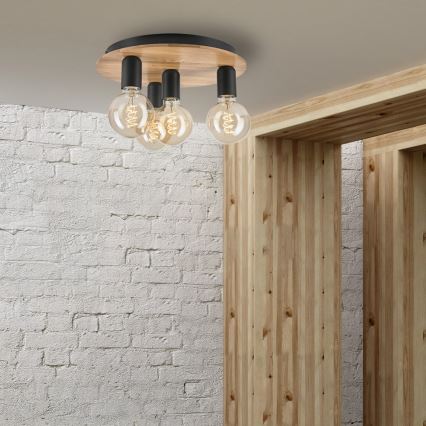 Потолочный светильник DUSTY 4xE27/15W/230V диаметр 34 cm дуб/черная