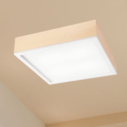 Потолочный светильник NATURAL SQUARE 4xE27/15W/230V 39x39 см сосна/белый