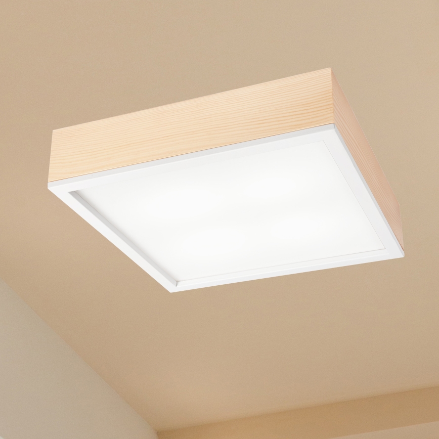 Потолочный светильник NATURAL SQUARE 4xE27/15W/230V 39x39 см сосна/белый