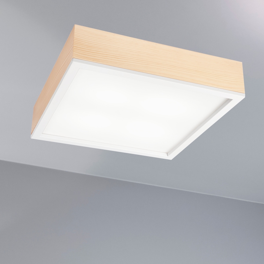 Потолочный светильник NATURAL SQUARE 4xE27/15W/230V 39x39 см сосна/белый