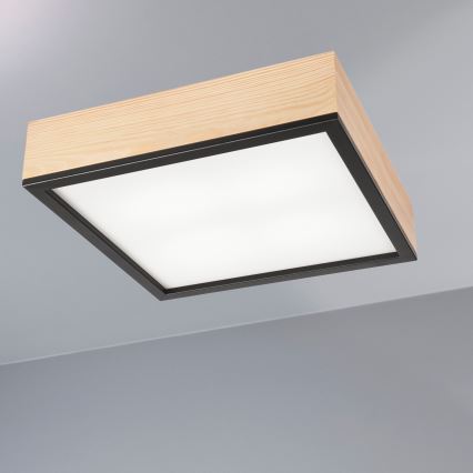 Потолочный светильник NATURAL SQUARE 4xE27/15W/230V 39x39 см сосна/черный