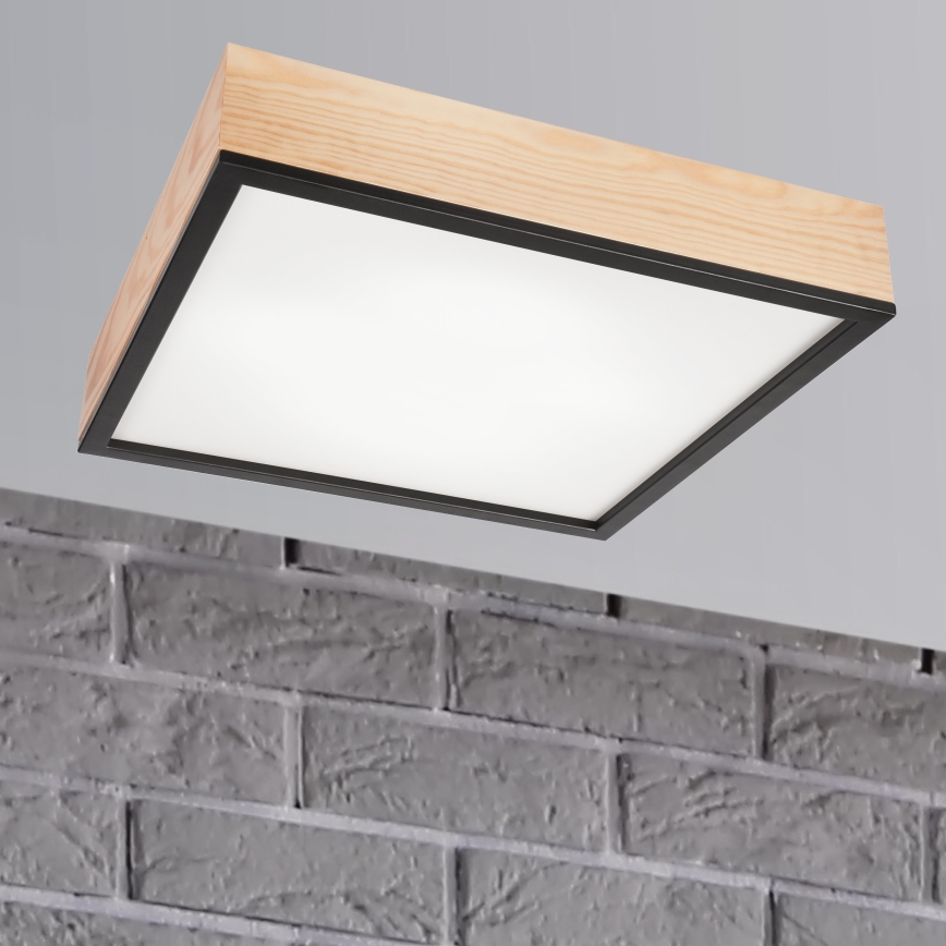Потолочный светильник NATURAL SQUARE 4xE27/15W/230V 48x48 см сосна/черный