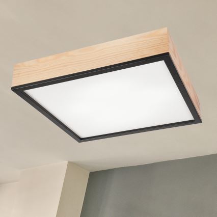 Потолочный светильник NATURAL SQUARE 4xE27/15W/230V 48x48 см сосна/черный