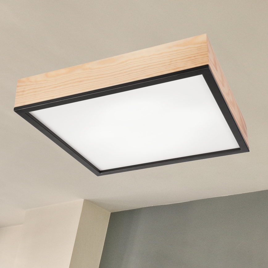 Потолочный светильник NATURAL SQUARE 4xE27/15W/230V 48x48 см сосна/черный