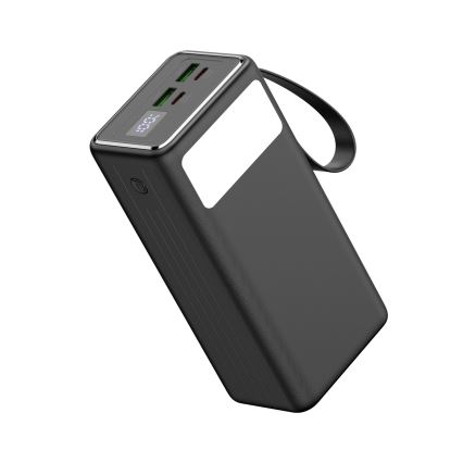 Повербанк 40000 mAh 65W Power Delivery 2xUSB-A + 2xUSB-C cо светодиодным фонарем с крючком и магнитом и USB-C кабелем 1 м черный