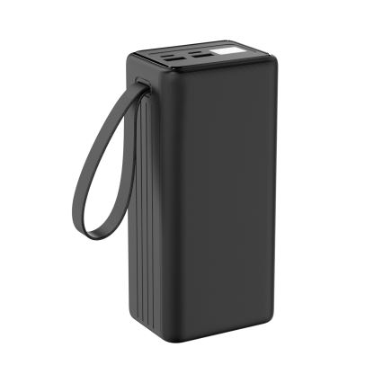 Повербанк 40000 mAh 65W Power Delivery 2xUSB-A + 2xUSB-C cо светодиодным фонарем с крючком и магнитом и USB-C кабелем 1 м черный