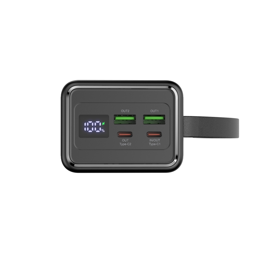 Повербанк 40000 mAh 65W Power Delivery 2xUSB-A + 2xUSB-C cо светодиодным фонарем с крючком и магнитом и USB-C кабелем 1 м черный