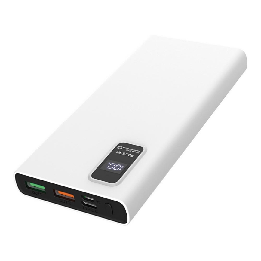 Повербанк (УМБ) з LED дісплеєм Power Delivery 10000 mAh 3,7V білий